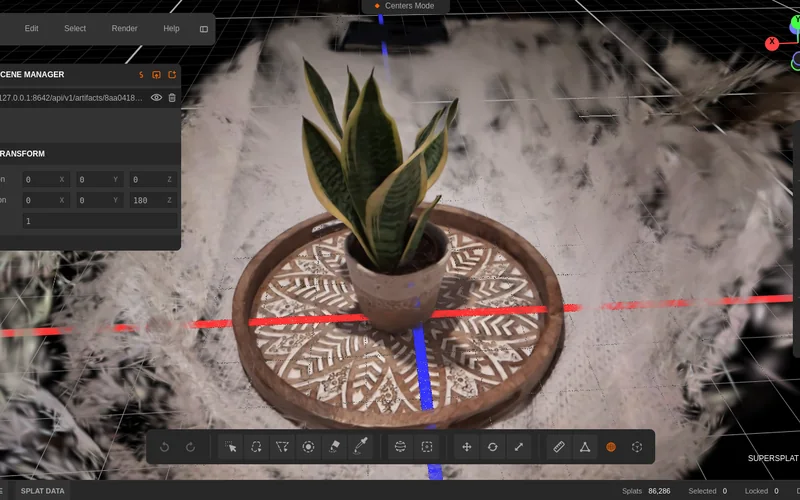 A potted plant reconstructed as a 3D Gaussian splat