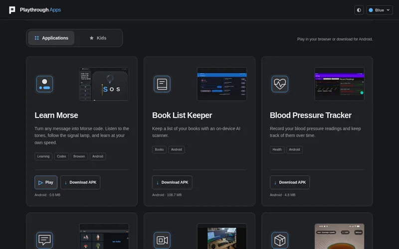 Playthrough Apps catalog of app cards